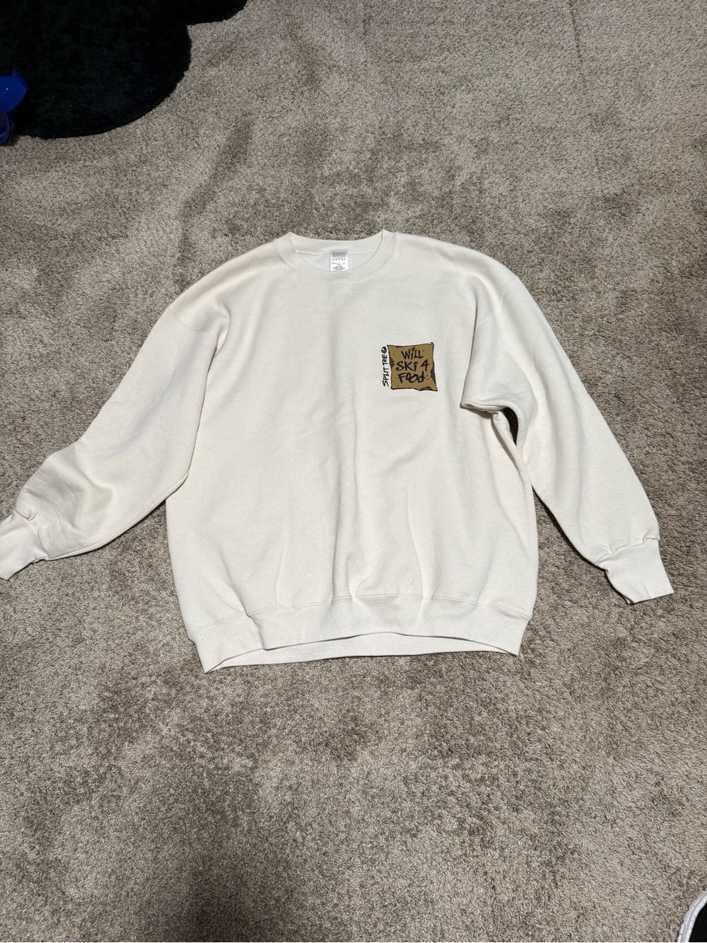 Will ski 4 food Cream Crewneck Sweatshirt with Chest Patch Xl